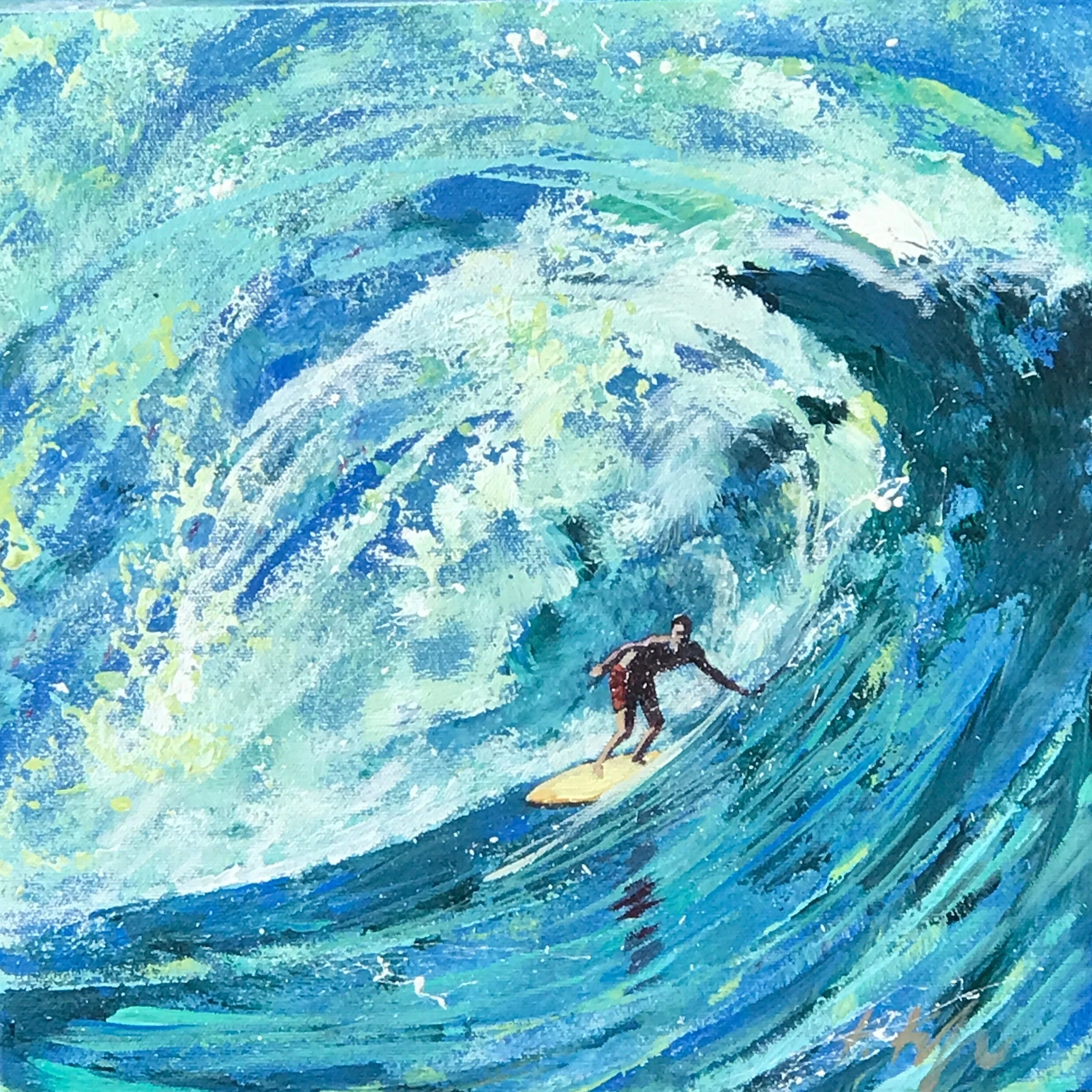 surfing life 原画 Surfers Incredible on Blue — Kathleen Keifer